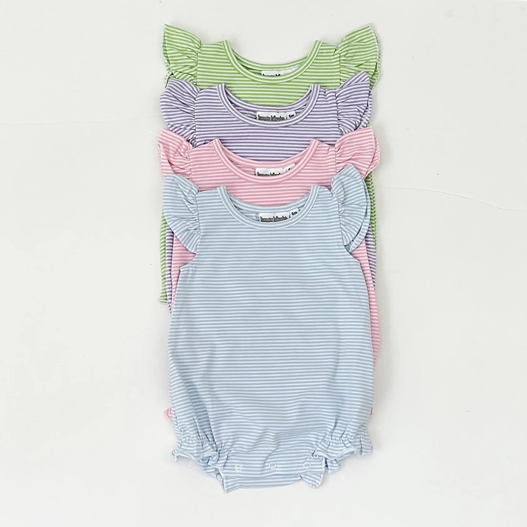 Knit Stripe Flutter Sleeve Embroidered Bubble (ANY EMBROIDERY)